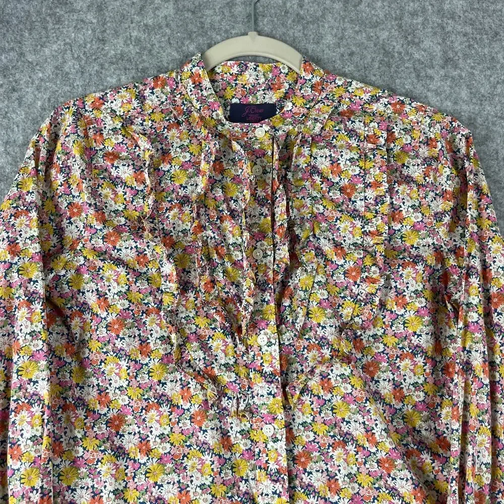 J.Crew Liberty London Band Collar Ruffled Shirt Womens‎ XS Libby Floral Cotton